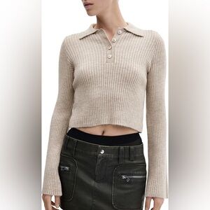 Mango Spread Collar Flare Sleeve Rib Sweater